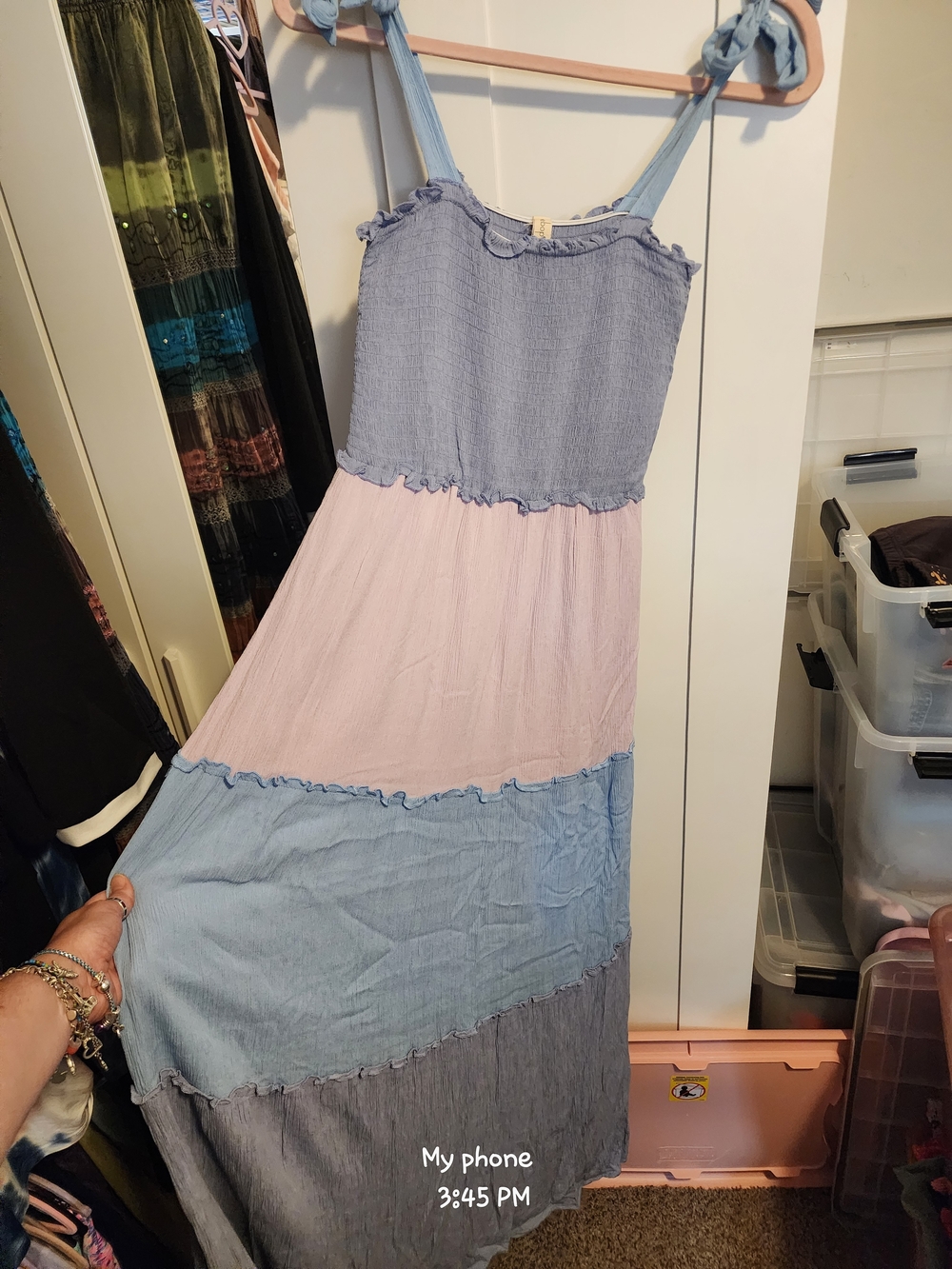 BeBop Tiered Maxi Dress in Light Blue and Pale Pink
